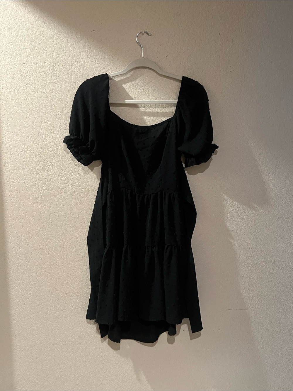 Black Puff-Sleeve Tiered Mini Dress